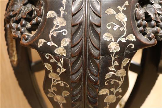 A Chinese hardwood and Mother of Pearl inlaid stand H.90cm
